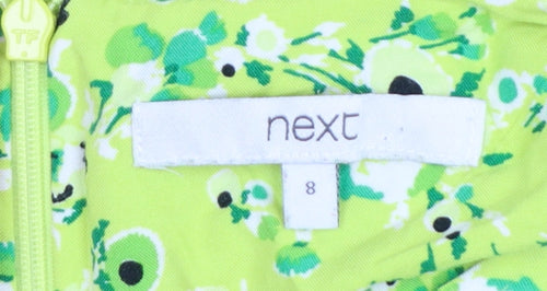 Next Women’s Green Floral Short Dress Size 8 A-Line Viscose