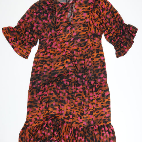 Topshop Women’s Multicoloured Animal Print A-Line Petite Dress UK 14