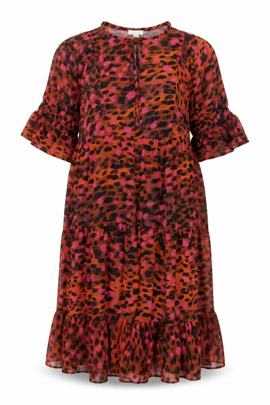 Front view of Topshop Women’s Multicoloured Animal Print A-Line Petite Dress UK 14