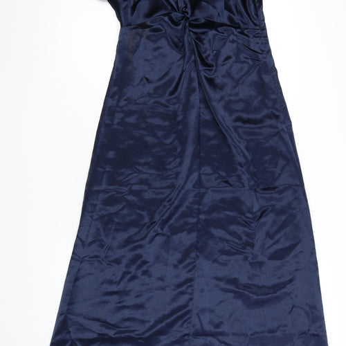 Vila Women Blue Size 10 Long Satin Wrap Dress Short Sleeve