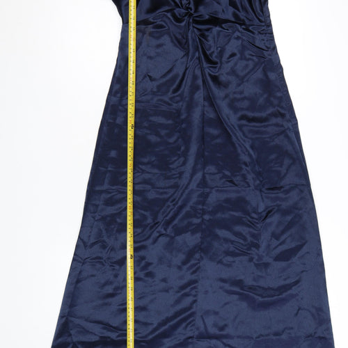 Vila Women Blue Size 10 Long Satin Wrap Dress Short Sleeve