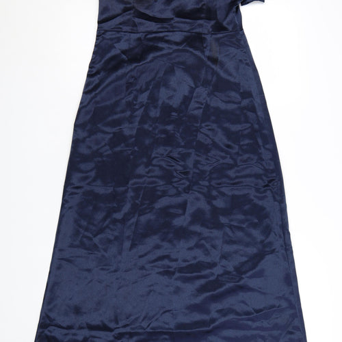 Vila Women Blue Size 10 Long Satin Wrap Dress Short Sleeve