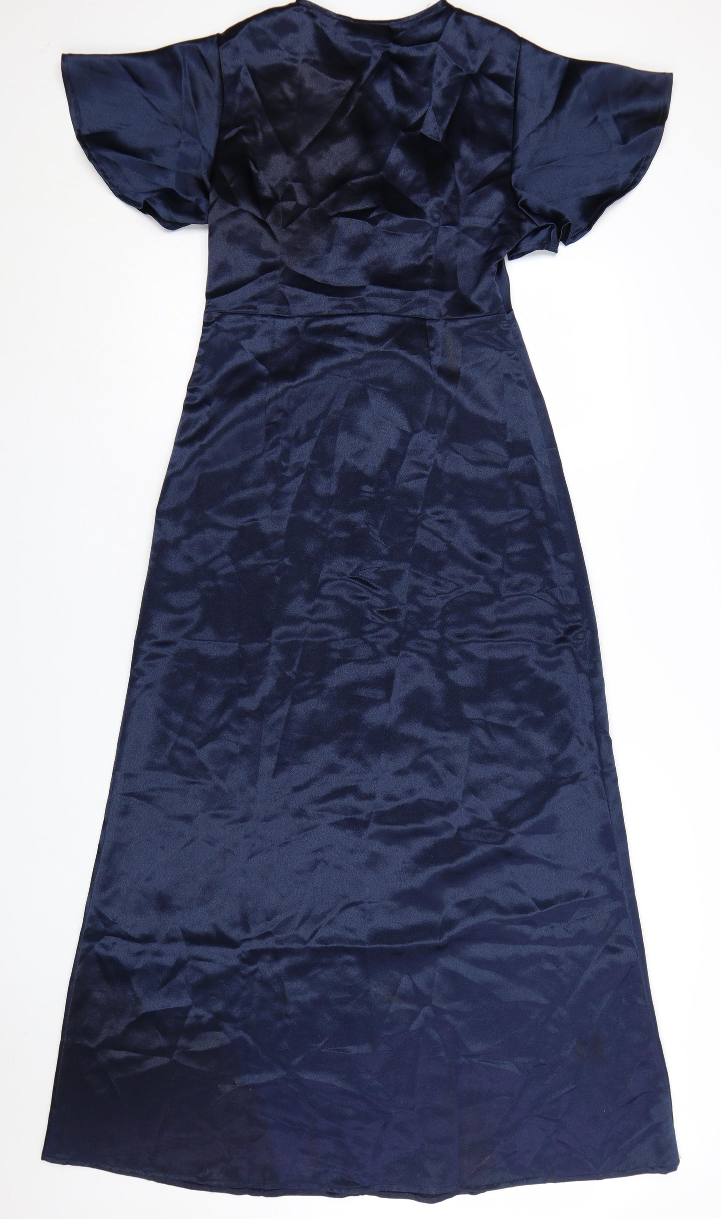 Vila Women Blue Size 10 Long Satin Wrap Dress Short Sleeve