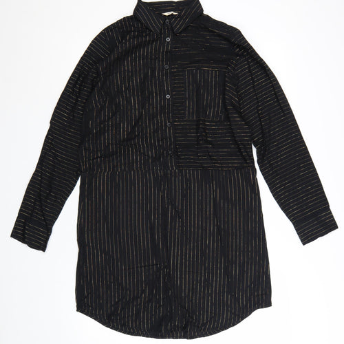 Hush Women’s Black Striped Shirt Dress Size 8 Long Sleeve Collared