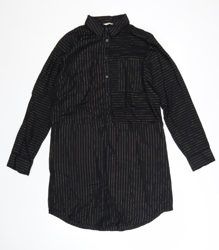 Hush Women’s Black Striped Shirt Dress Size 8 Long Sleeve Collared