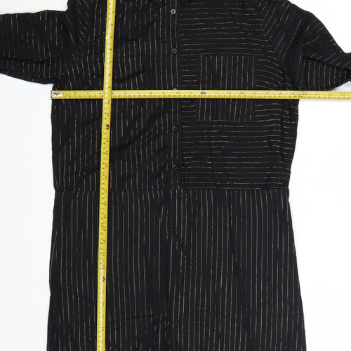 Hush Women’s Black Striped Shirt Dress Size 8 Long Sleeve Collared
