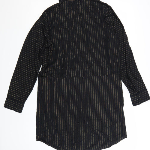 Hush Women’s Black Striped Shirt Dress Size 8 Long Sleeve Collared