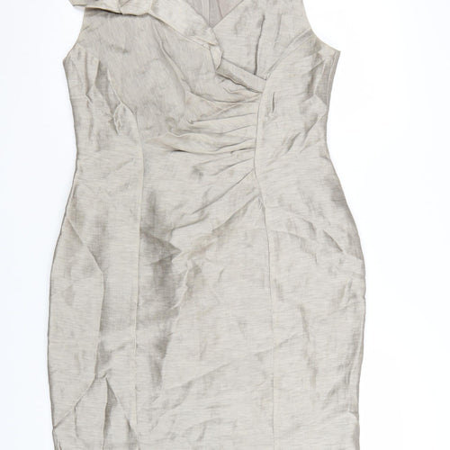Kaliko Women Beige Linen Blend Sheath Dress Size 14 Formal Wedding
