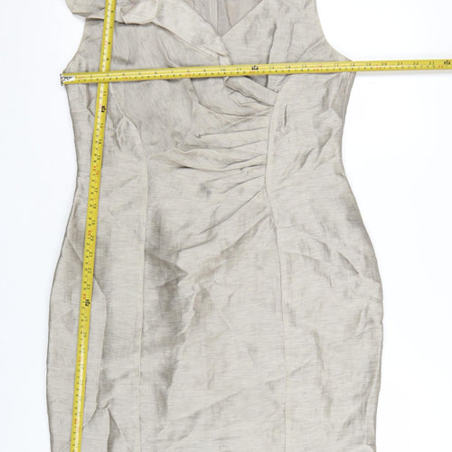 Kaliko Women Beige Linen Blend Sheath Dress Size 14 Formal Wedding