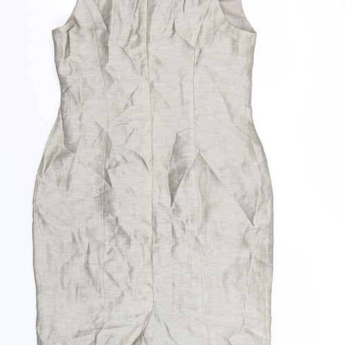 Kaliko Women Beige Linen Blend Sheath Dress Size 14 Formal Wedding
