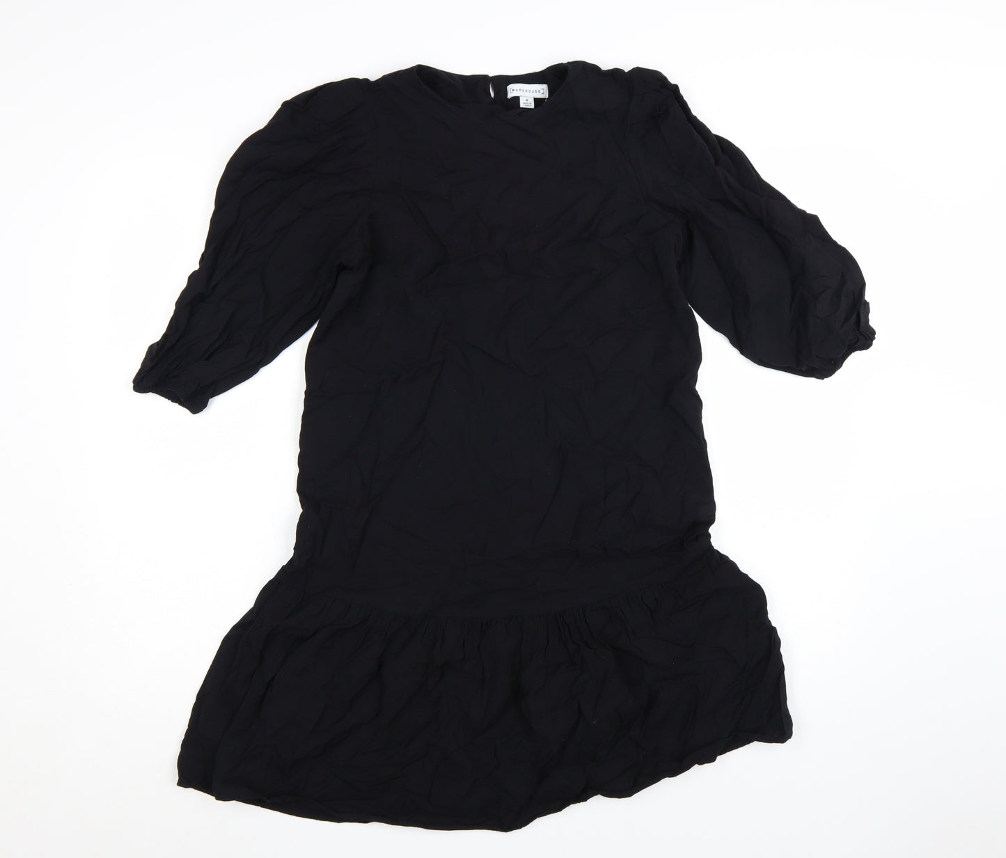Warehouse Women’s Black Viscose Shift Dress Size 8 3/4 Sleeve