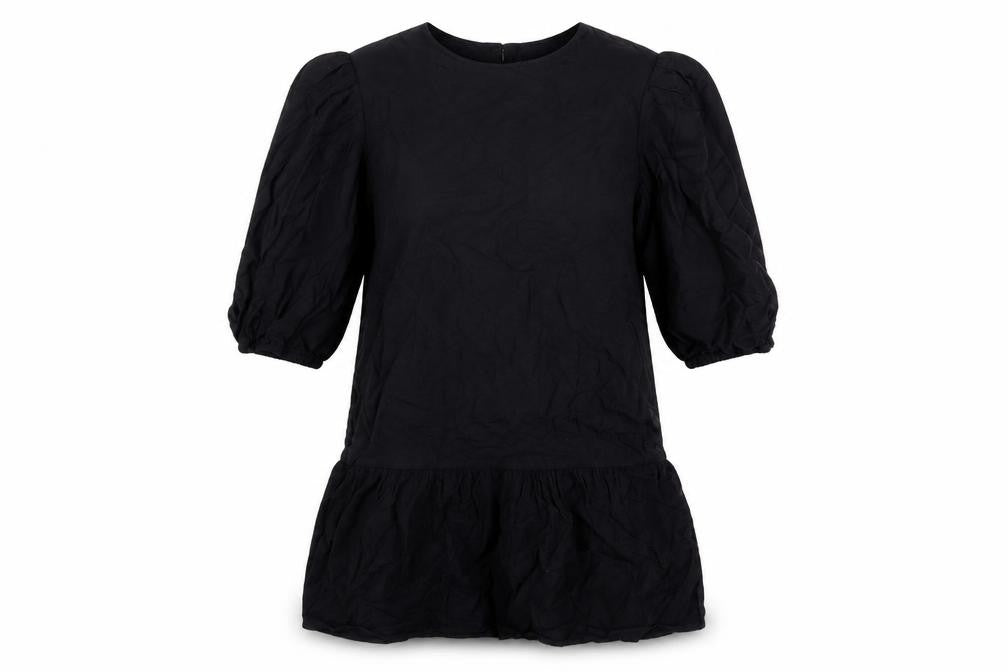 Front view of Warehouse Women’s Black Viscose Shift Dress, size UK 8, 3/4 Sleeve
