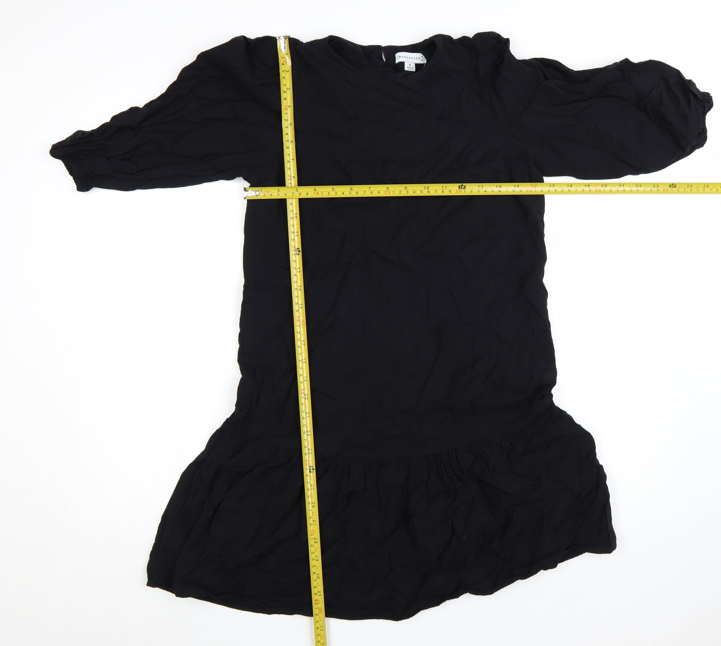 Warehouse Women’s Black Viscose Shift Dress Size 8 3/4 Sleeve