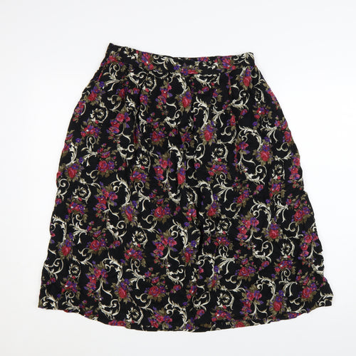 Classic Woman Black Floral Viscose A-Line Skirt Size 14 Women’s