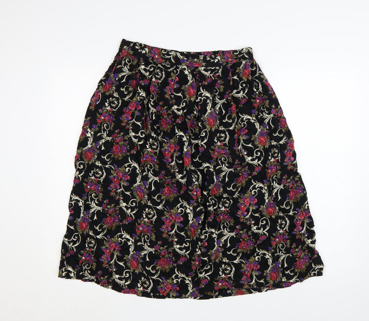 Classic Woman Black Floral Viscose A-Line Skirt Size 14 Women’s