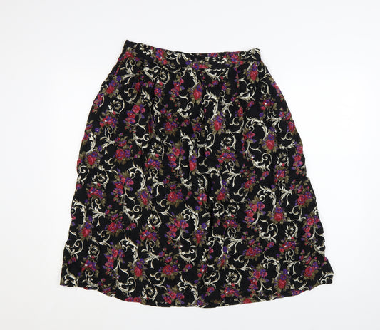 Classic Woman Black Floral Viscose A-Line Skirt Size 14 Women’s