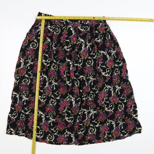 Classic Woman Black Floral Viscose A-Line Skirt Size 14 Women’s