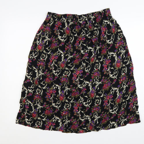 Classic Woman Black Floral Viscose A-Line Skirt Size 14 Women’s