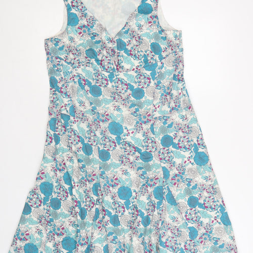 Fat Face Women's Blue Floral Cotton A-Line Sleeveless Dress Size 12