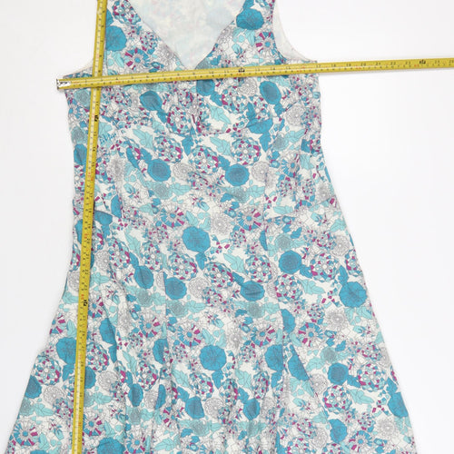 Fat Face Women's Blue Floral Cotton A-Line Sleeveless Dress Size 12