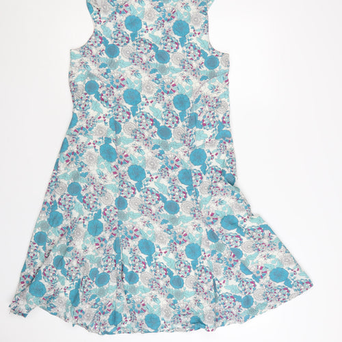 Fat Face Women's Blue Floral Cotton A-Line Sleeveless Dress Size 12