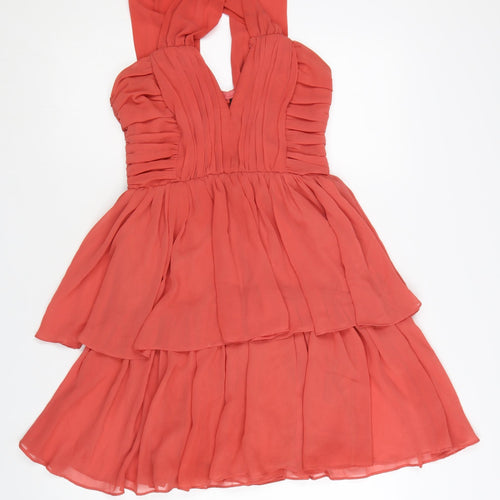H&M Women’s Orange Halter Fit & Flare Chiffon Dress Size 8