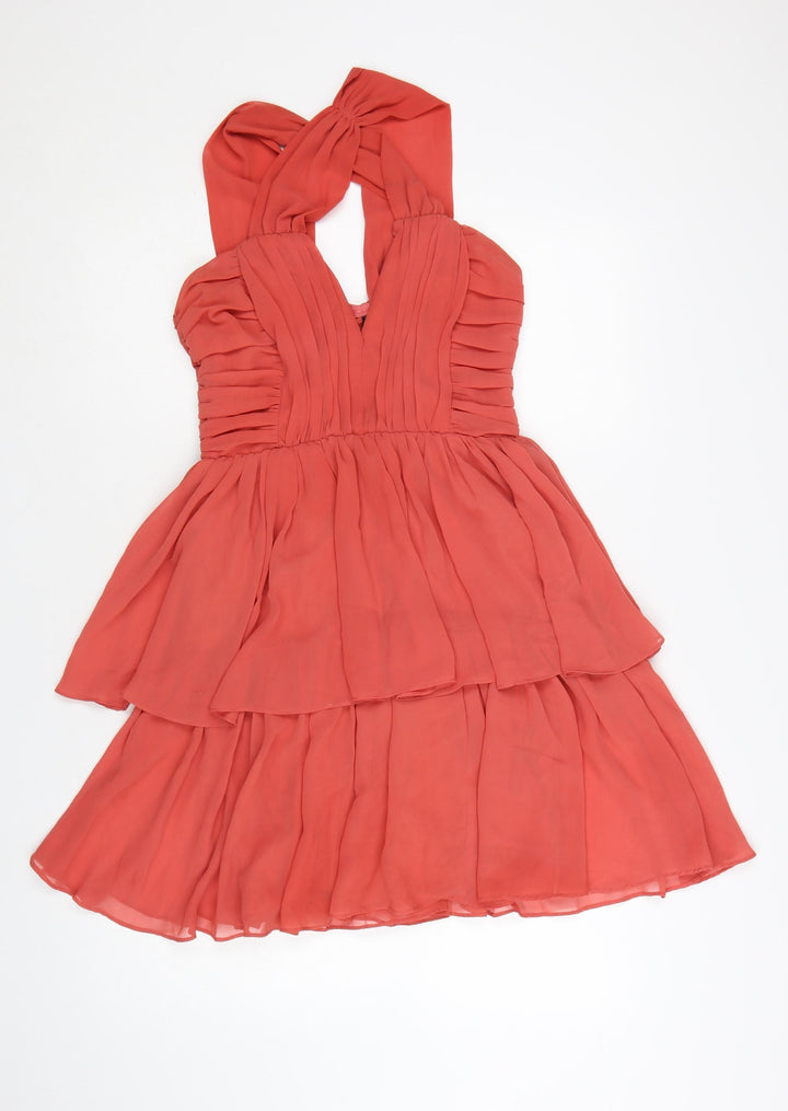 H&M Women’s Orange Halter Fit & Flare Chiffon Dress Size 8