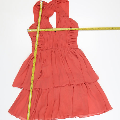 H&M Women’s Orange Halter Fit & Flare Chiffon Dress Size 8