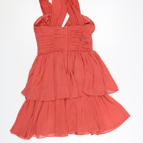 H&M Women’s Orange Halter Fit & Flare Chiffon Dress Size 8
