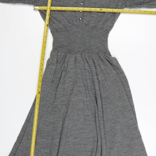 Lowie Women Grey Wool Knit Collared Fit & Flare Midi Dress M
