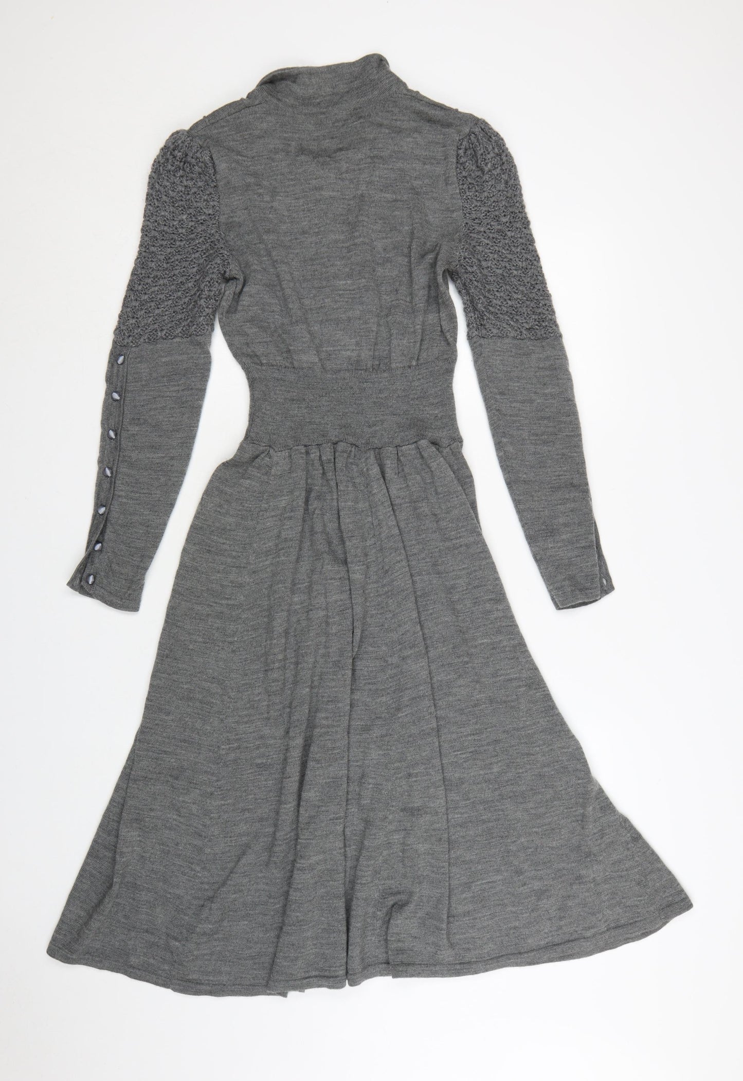 Lowie Women Grey Wool Knit Collared Fit & Flare Midi Dress M