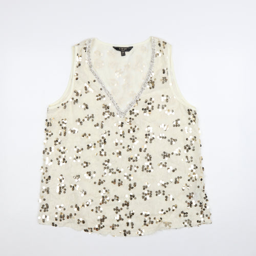 Lipsy Women’s Ivory Sequin V-Neck Camisole Tank Top Size 16
