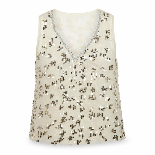 Front view of Lipsy Women’s Ivory Sequin V-Neck Camisole Tank Top, size UK 16