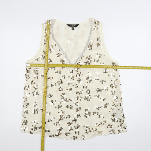 Lipsy Women’s Ivory Sequin V-Neck Camisole Tank Top Size 16