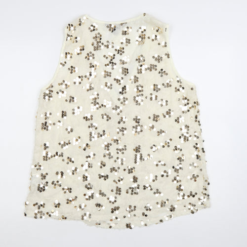 Lipsy Women’s Ivory Sequin V-Neck Camisole Tank Top Size 16
