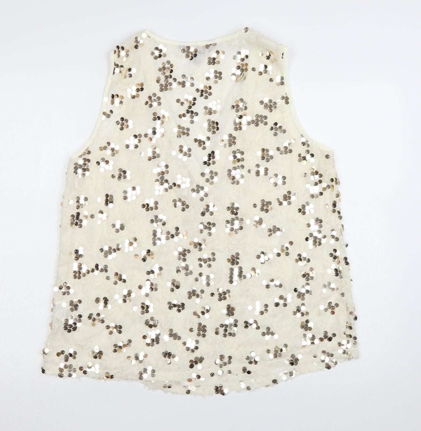 Lipsy Women’s Ivory Sequin V-Neck Camisole Tank Top Size 16