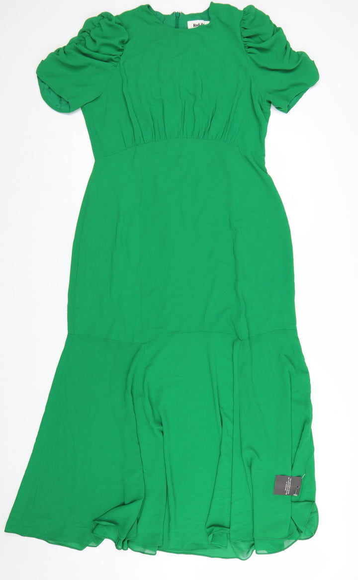 Ro&Zo Women’s Green Midi Fit & Flare Puff Sleeve Dress Size 14