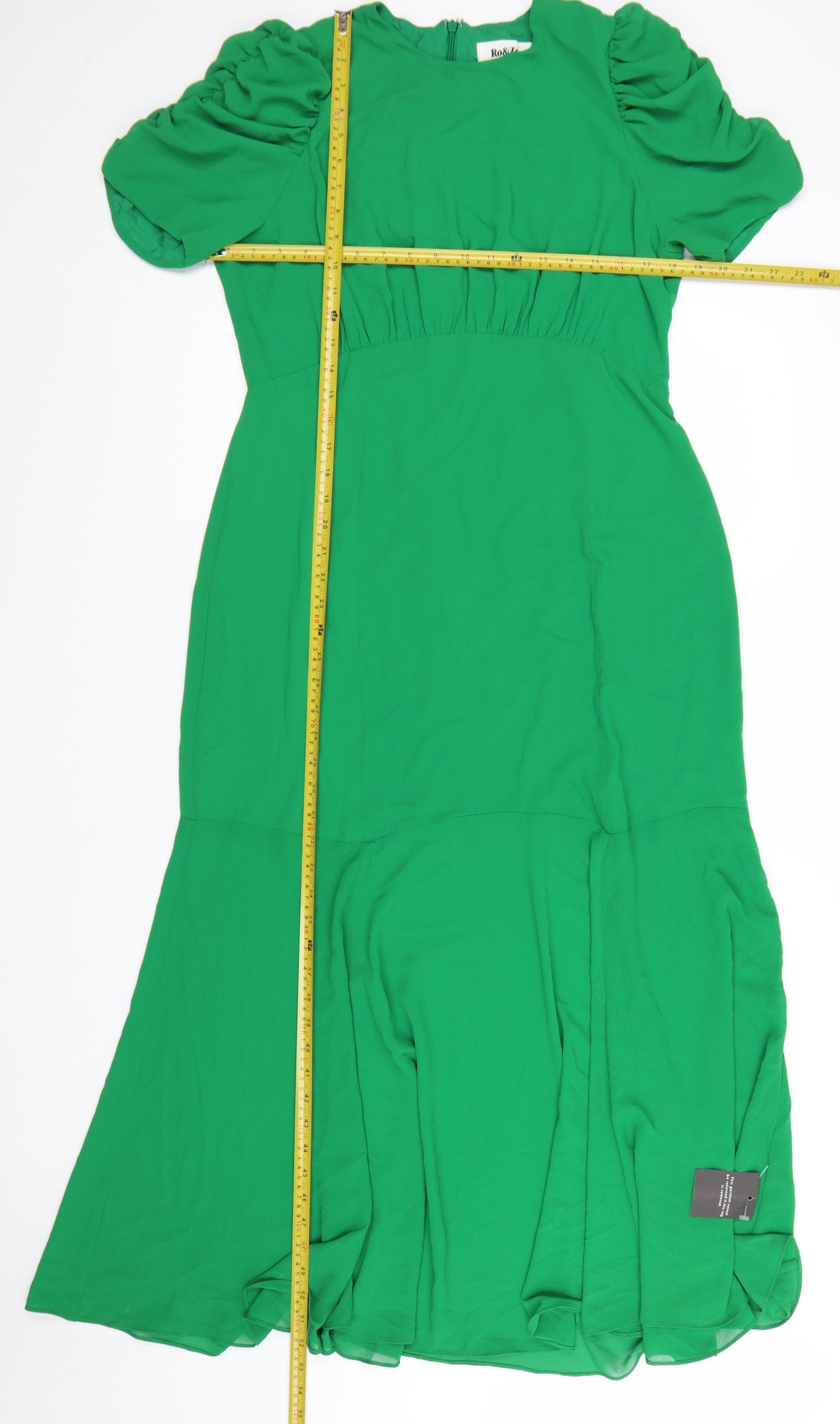 Ro&Zo Women’s Green Midi Fit & Flare Puff Sleeve Dress Size 14