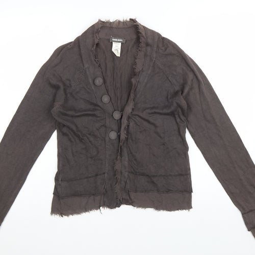 Diesel Womens Brown Cotton Cardigan L Long Sleeve Button Front