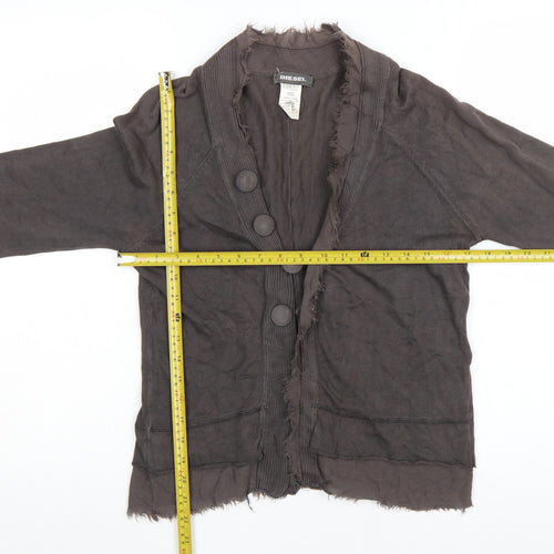 Diesel Womens Brown Cotton Cardigan L Long Sleeve Button Front