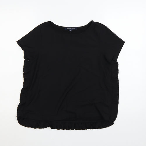 French Connection Women Black Ruffle Hem Short Sleeve Blouse S