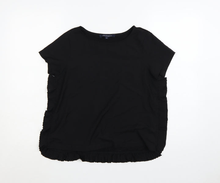 French Connection Women Black Ruffle Hem Short Sleeve Blouse S
