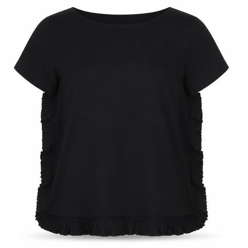 French Connection Women Black Ruffle Hem Short Sleeve Blouse S
