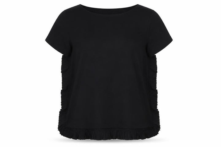 French Connection Women Black Ruffle Hem Short Sleeve Blouse S
