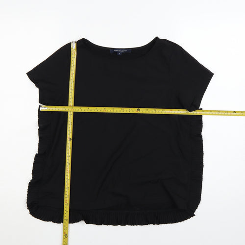 French Connection Women Black Ruffle Hem Short Sleeve Blouse S