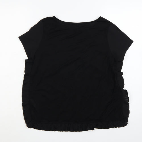 French Connection Women Black Ruffle Hem Short Sleeve Blouse S