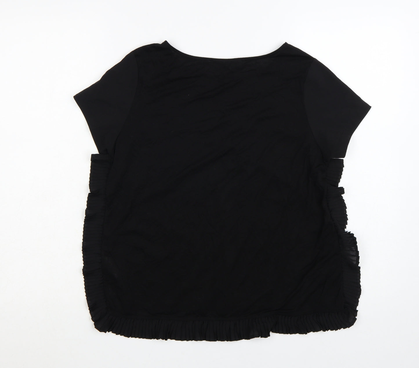 French Connection Women Black Ruffle Hem Short Sleeve Blouse S