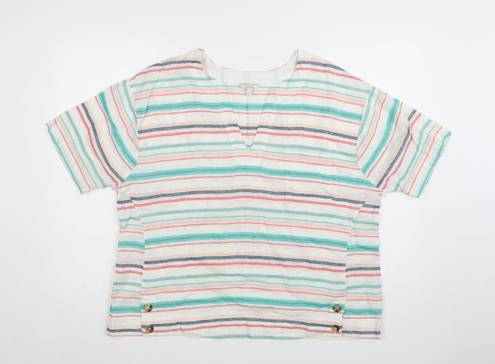 Monsoon Women’s Multicoloured Striped Linen Blend Tunic Blouse L