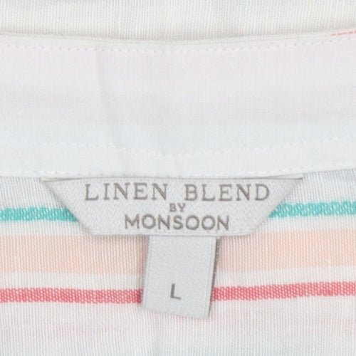 Monsoon Women’s Multicoloured Striped Linen Blend Tunic Blouse L
