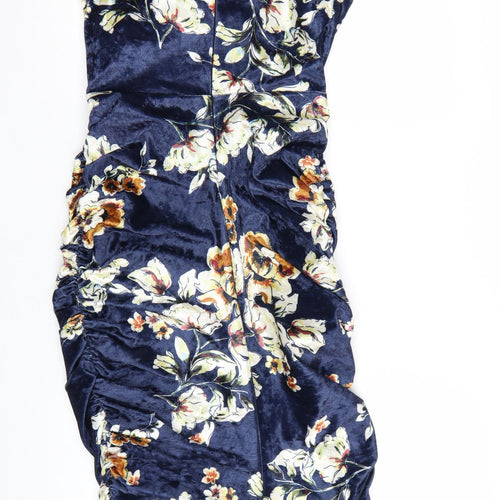 Elli White Women's Blue Floral Velvet Bodycon Cut Out Dress L